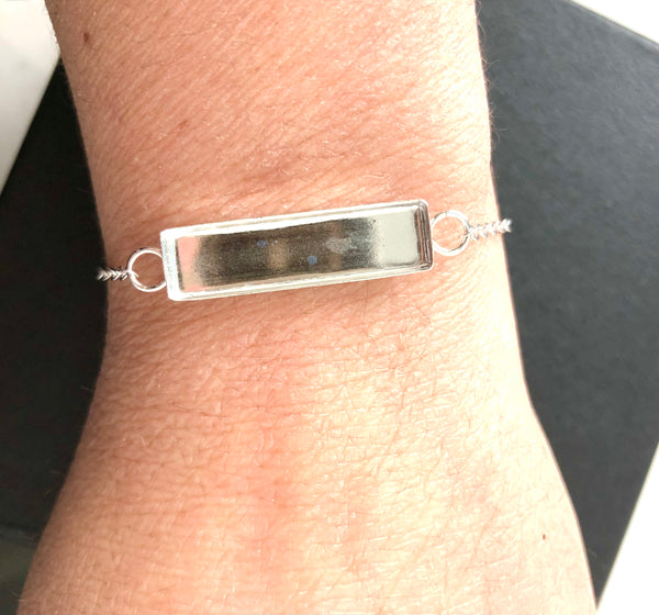 Bracelet Blank with Empty Rectangle Bezel Cup and Chain