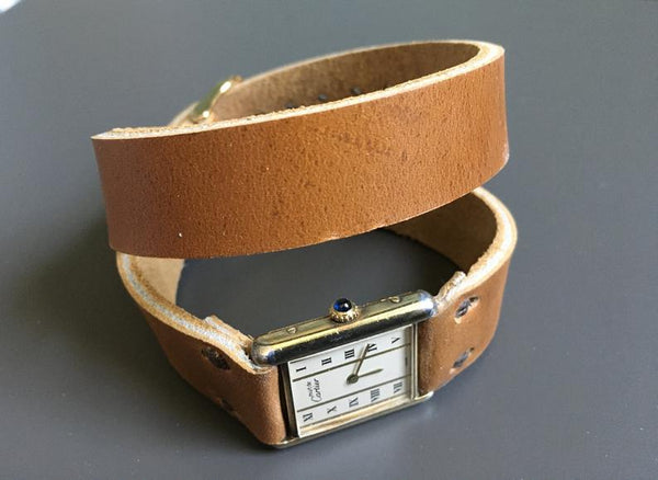 Horween Leather Watch Band, Camel Brown Double Wrap Watch Band, 14mm 16mm 18mm 20mm 22mm band