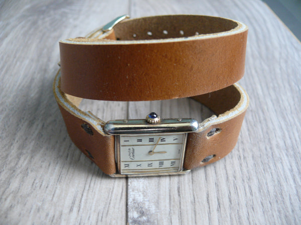 Horween Leather Watch Band, Camel Brown Double Wrap Watch Band, 14mm 16mm 18mm 20mm 22mm band
