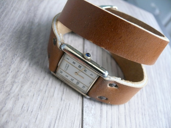 Horween Leather Watch Band, Camel Brown Double Wrap Watch Band, 14mm 16mm 18mm 20mm 22mm band