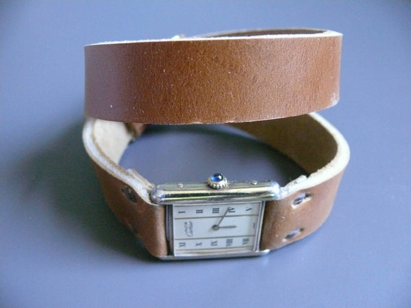 Horween Leather Watch Band, Camel Brown Double Wrap Watch Band, 14mm 16mm 18mm 20mm 22mm band