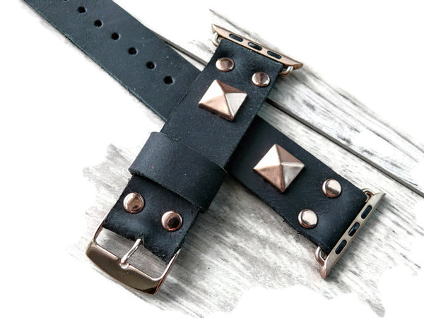 Leather Apple Watch band, Pyramid Stud band, 38mm leather watch band, Apple watch strap, iwatch band, apple watch leather band, apple watch