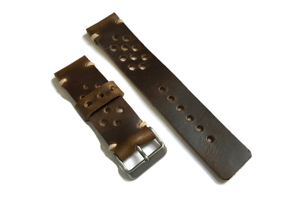 Horween Leather Olive Brown Rally Sport Watch Band