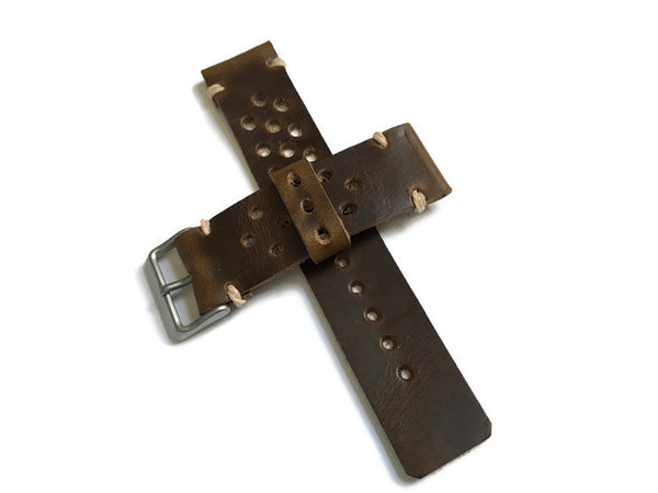 Horween Leather Olive Brown Rally Sport Watch Band