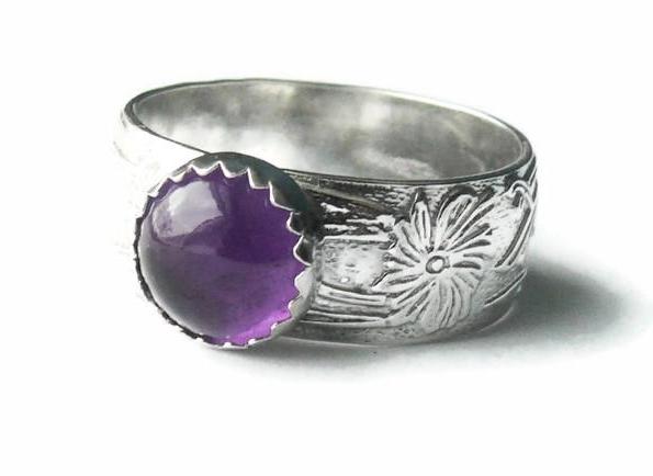large natural amethyst silver ring