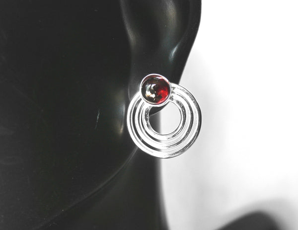 sterling silver garnet circle stud earrings