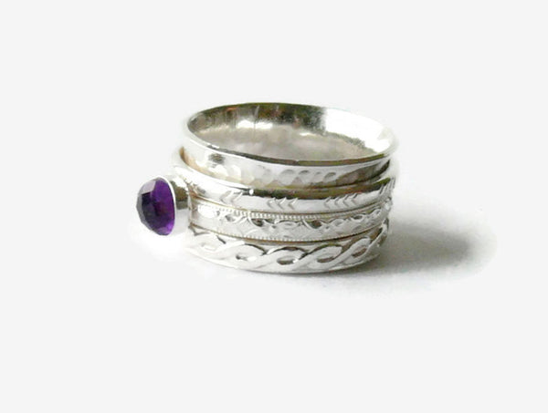 Sterling silver Spinning ring silver amethyst ring hippie rings Fidget ring Sterling silver spinner ring worry ring sterling silver ring