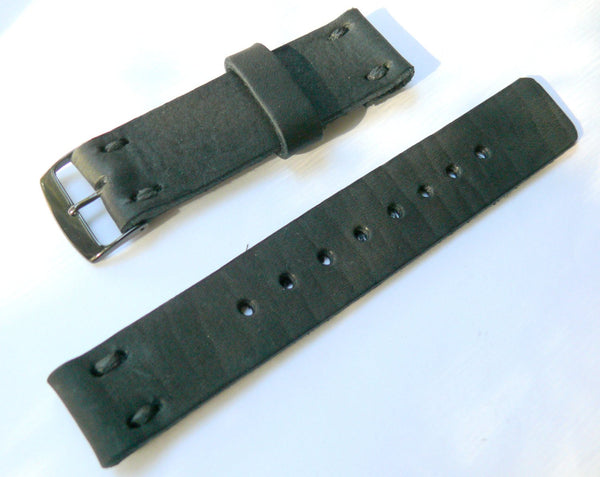 hand-stitched black leather watch strap