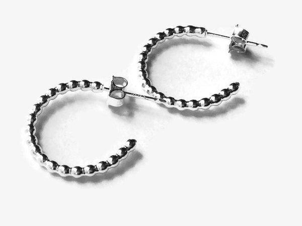 Sterling silver hoop earrings small hoops, sterling silver hoops, silver post hoops beaded hoops, sterling silver earrings