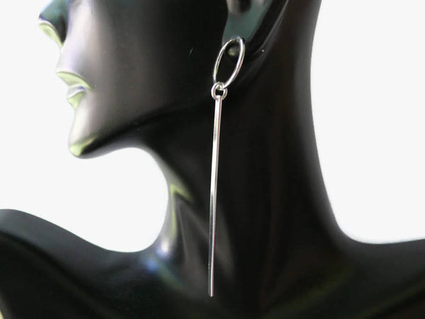 Long dangle earrings, geometric earrings, Industrial bar earring, Sterling silver earrings, silver drop earrings