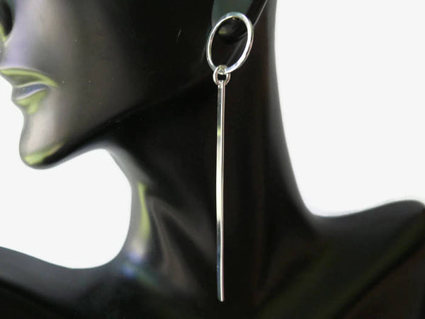 Long dangle earrings, geometric earrings, Industrial bar earring, Sterling silver earrings, silver drop earrings