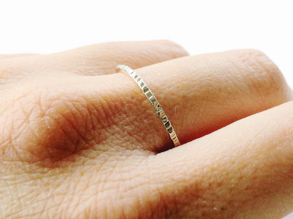 Sterling silver stacking ring, thin hammered ring, wood bark texture ring, twig ring dainty super skinny ring stackable