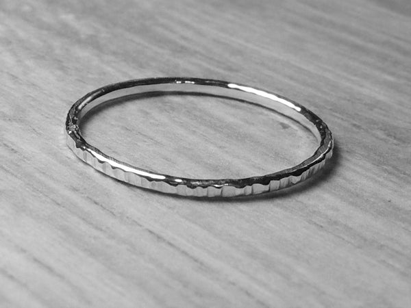 Sterling silver stacking ring, thin hammered ring, wood bark texture ring, twig ring dainty super skinny ring stackable