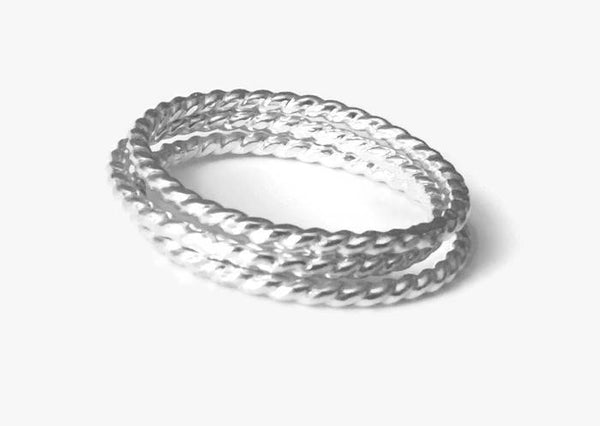 Sterling silver stacking ring set • Twisted rope ring • Stackable rings • Super skinny ring • Twisted stackers • Dainty ring set of 3