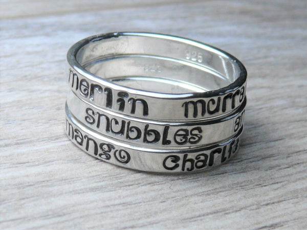 sterling silver name stacking rings