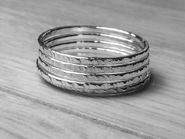 Sterling silver stacking ring, thin hammered ring, wood bark texture ring, twig ring dainty super skinny ring stackable