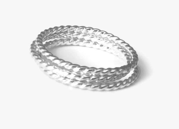 Sterling silver stacking ring set • Twisted rope ring • Stackable rings • Super skinny ring • Twisted stackers • Dainty ring set of 3