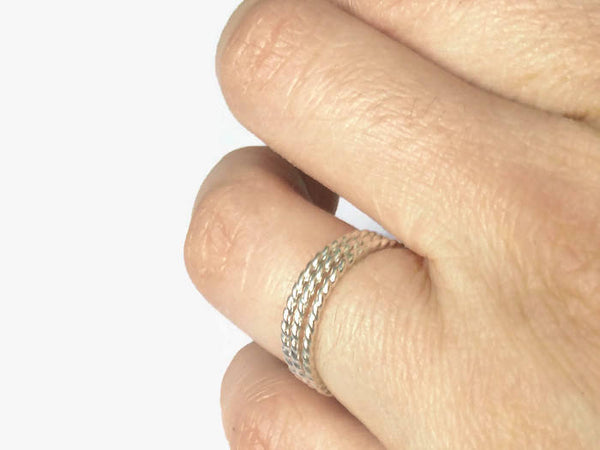 Sterling silver stacking ring set • Twisted rope ring • Stackable rings • Super skinny ring • Twisted stackers • Dainty ring set of 3