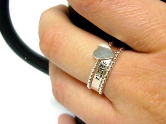 Stackable name ring • Personalized rings Sterling silver stacking ring set • Custom name ring • Sterling silver ring • Heart ring