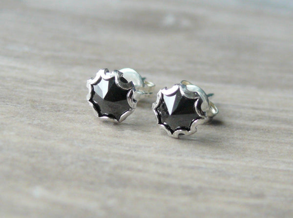 black cubic zirconia sterling silver stud earrings