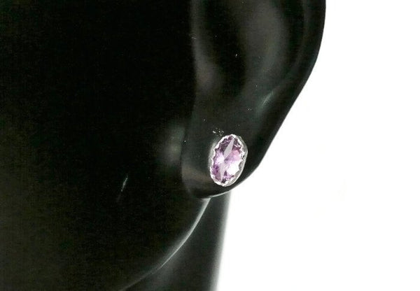 Oval CZ amethyst earrings • Sterling Silver birthstone earrings • Oval stud earrings • Amethyst point earrings • CZ studs