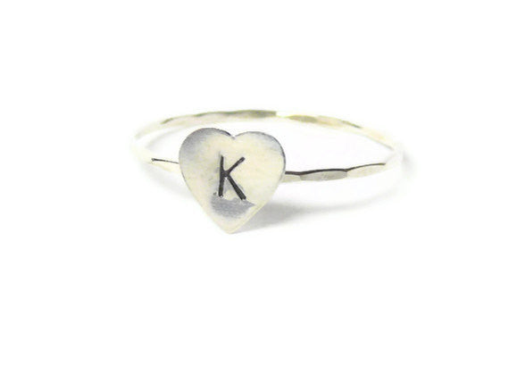 Initial heart ring Silver monogram ring personalized jewelry initial ring silver heart ring stacking ring inital ring