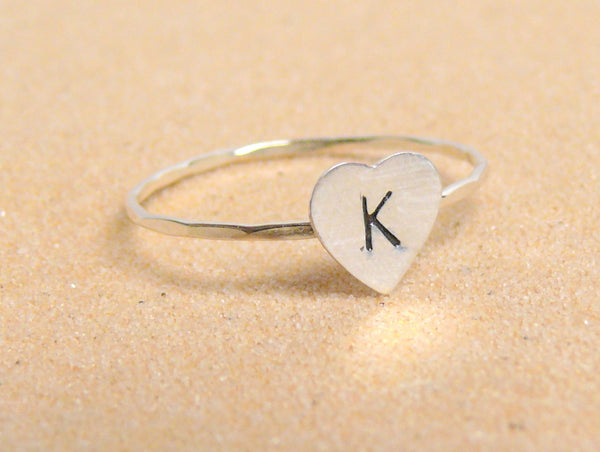 Initial heart ring Silver monogram ring personalized jewelry initial ring silver heart ring stacking ring inital ring