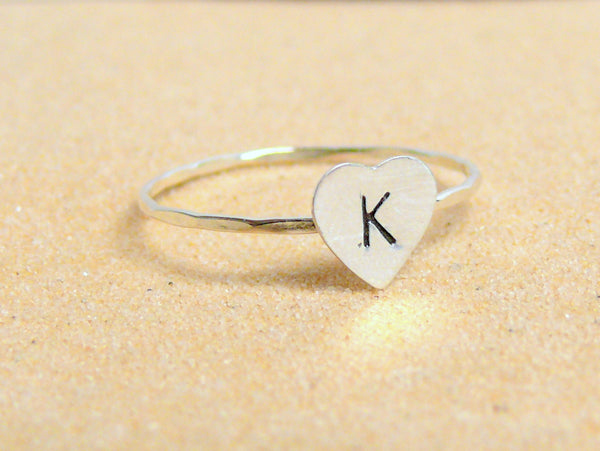 Initial heart ring Silver monogram ring personalized jewelry initial ring silver heart ring stacking ring inital ring