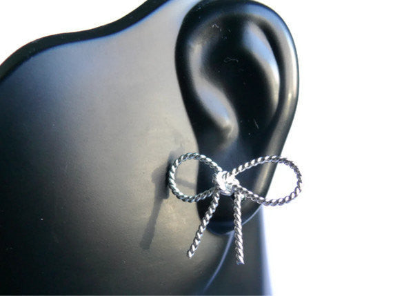 Sterling silver bow earrings silver ribbon earrings sterling silver studs silver post earrings Etsy jewelry