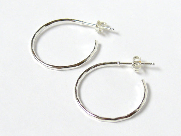 Sterling silver hoop earrings medium hoops • Sterling silver post hoop earrings • Medium silver hoops hammered