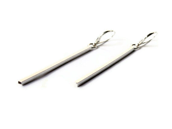 Industrial bar earring eco friendly Sterling silver earrings long dangle earrings silver drop earrings silver jewelry