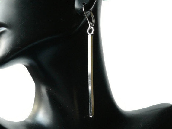 Industrial bar earring eco friendly Sterling silver earrings long dangle earrings silver drop earrings silver jewelry