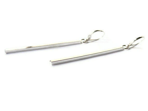 Industrial bar earring eco friendly Sterling silver earrings long dangle earrings silver drop earrings silver jewelry
