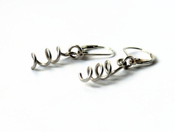 Silver corkscrew earrings dangle earrings Sterling silver earrings silver drop earrings eco friendly