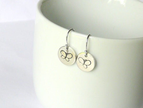 Silver butterfly earrings tiny dangle Sterling silver drop earrings butterfly jewelry