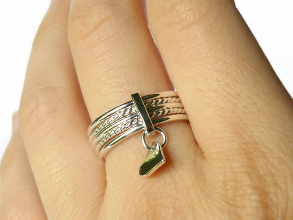 handmade sterling silver stacking rings with heart charm