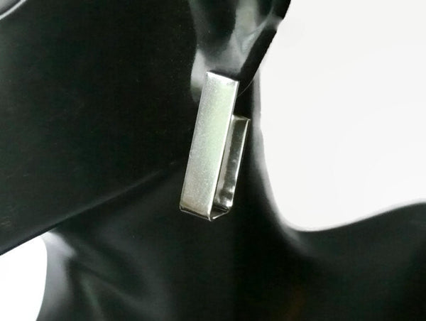 Silver hoop earrings Sterling silver dangle earrings silver rectangular hoops geometric jewelry modern minimalist handmade jewelry