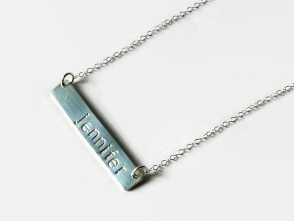 Sterling silver personalized necklace horizontal bar necklace custom silver name necklace personalized silver bar necklace bar pendant