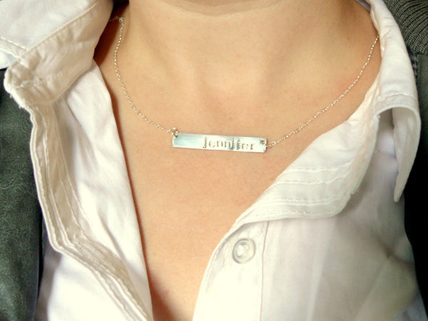 Sterling silver personalized necklace horizontal bar necklace custom silver name necklace personalized silver bar necklace bar pendant