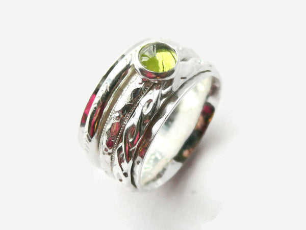 Silver Peridot ring / Fidget ring / gemstone Spinning ring / Sterling silver spinner ring / worry ring / sterling silver ring