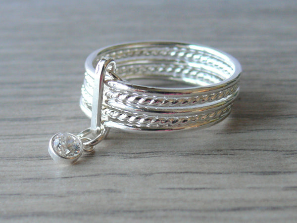sterling silver semainier ring with cubic zirconia