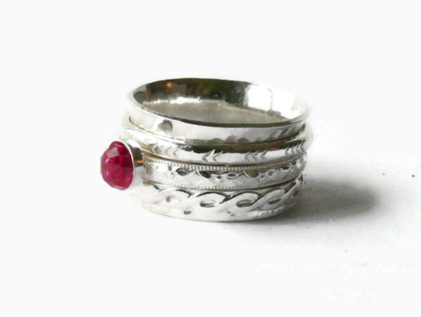Ruby ring boho ring Sterling silver spinner ring anxiety ring worry ring fidget ring sterling silver ring rolling ring gemstone