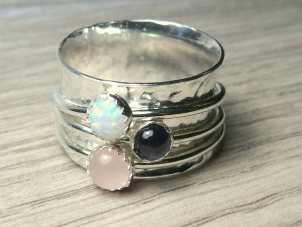 sterling silver spinning gemstone ring