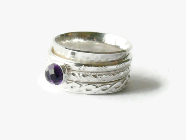 Sterling silver Spinning ring silver amethyst ring hippie rings Fidget ring Sterling silver spinner ring worry ring sterling silver ring