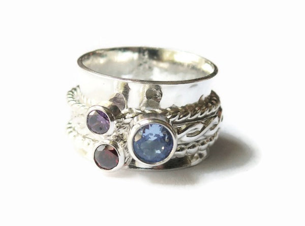sterling silver spinner ring with cubic zirconia