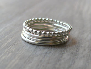 Sterling silver stacking rings with beaded pattern