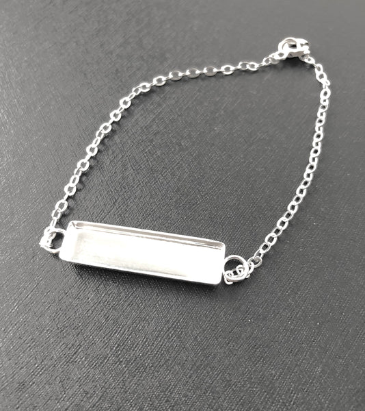 Bracelet Blank with Empty Rectangle Bezel Cup and Chain