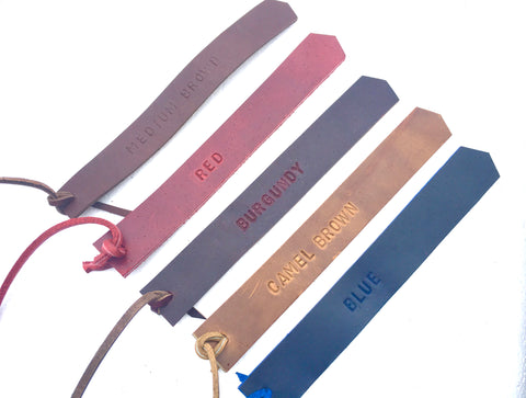 Leather Bookmark, Personalized Leather Bookmark in Red, Blue, Brown, Camel Brown and Horween No 8 leathers