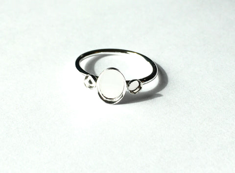 Silver Ring Blank Setting Three Bezel Cups | Oval and Round