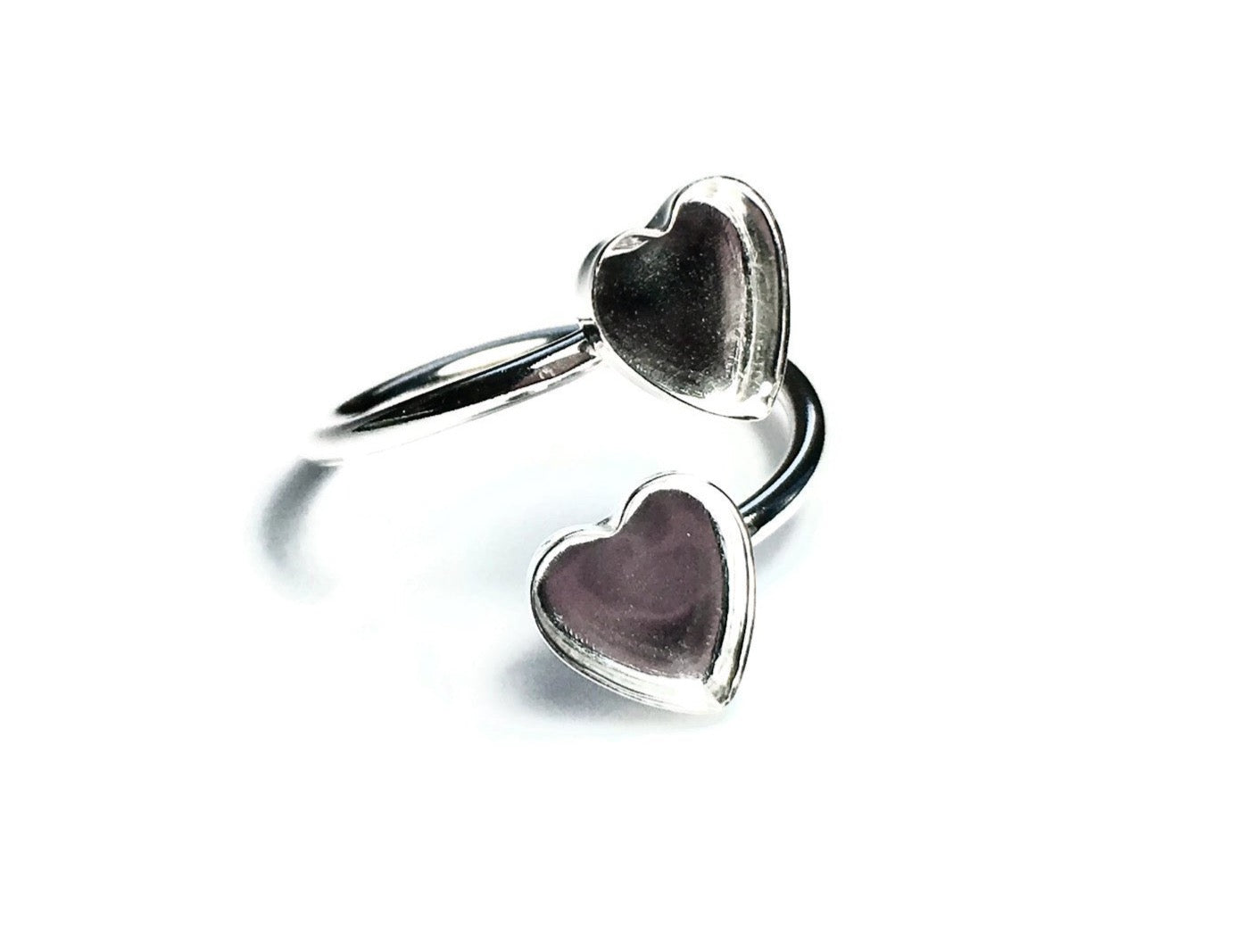 Heart bezel blank adjustable ring